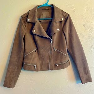 Amisu Brand Faux Suede Taupe Moto Jacket EU Size 38, USA Size 8
